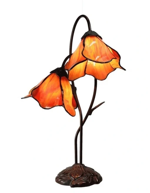 Double Lotus Tiffany Lamp Table Orange -Home Décor Sales