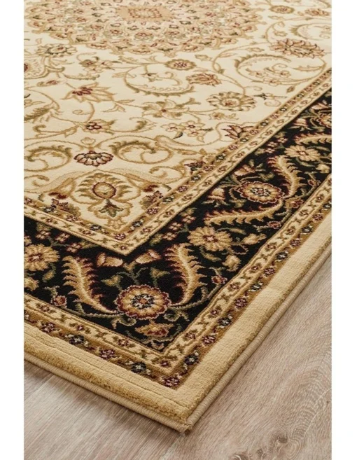 Sydney Collection Medallion Rug Ivory With Black Border -Home Décor Sales