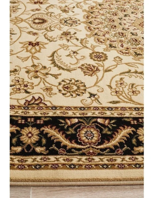 Sydney Collection Medallion Rug Ivory With Black Border -Home Décor Sales