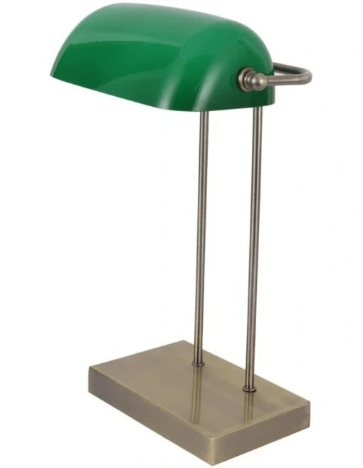 Banker Touch Table Lamp With Usb Charger Antique Brass/Green -Home Décor Sales