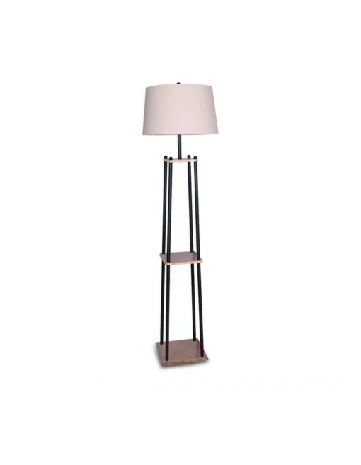 Metal Etagere Floor Lamp With Wood Shelf Light Cream Linen Fabric Shade -Home Décor Sales