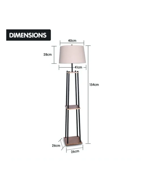 Metal Etagere Floor Lamp With Wood Shelf Light Cream Linen Fabric Shade -Home Décor Sales