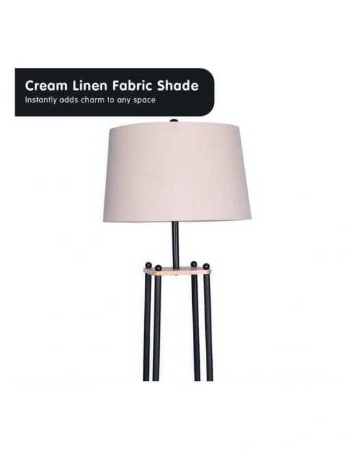 Metal Etagere Floor Lamp With Wood Shelf Light Cream Linen Fabric Shade -Home Décor Sales