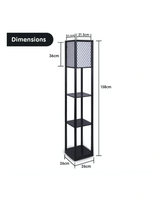 Etagere Floor Lamp Diamond Design Fabric Shade With Shelves Black -Home Décor Sales