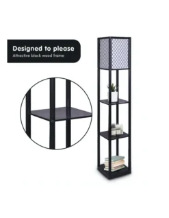 Etagere Floor Lamp Diamond Design Fabric Shade With Shelves Black -Home Décor Sales 828975160 3 720x928