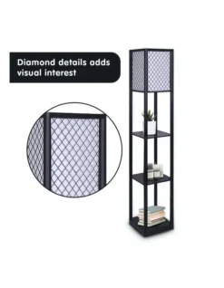 Etagere Floor Lamp Diamond Design Fabric Shade With Shelves Black -Home Décor Sales 828975160 5 720x928