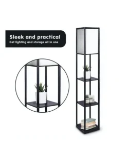 Etagere Floor Lamp Shelves Black Frame Tapered Linen Brown Fabric Shade Stand -Home Décor Sales 828975340 2 1 720x928