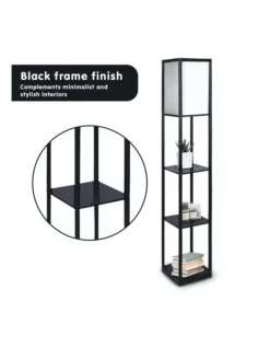 Etagere Floor Lamp Shelves Black Frame Tapered Linen Brown Fabric Shade Stand -Home Décor Sales 828975340 3 1 720x928