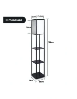 Etagere Floor Lamp Shelves Black Frame Tapered Linen Brown Fabric Shade Stand -Home Décor Sales 828975340 5 1 720x928