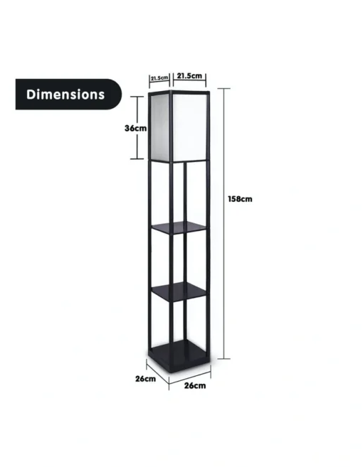 Etagere Floor Lamp Shelves Black Frame Tapered Linen Brown Fabric Shade Stand -Home Décor Sales