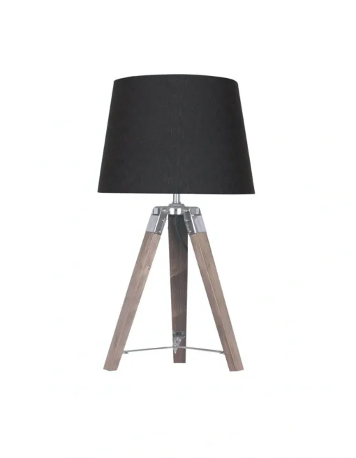 Wooden Tripod Table Lamp With Black Linen Taper Fabric Round Shade Reading Light -Home Décor Sales