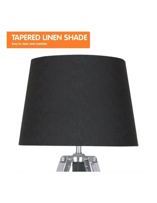 Wooden Tripod Table Lamp With Black Linen Taper Fabric Round Shade Reading Light -Home Décor Sales