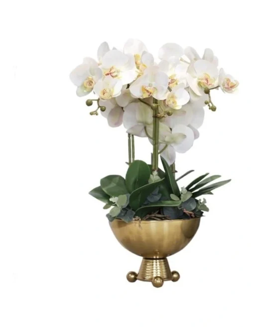 Luxury Artificial Orchids Arrangemen In Golden Trangle Ball Vase -Home Décor Sales