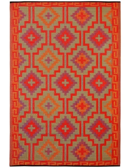 120x179cm Lhasa Orange & Violet Recycled Plastic Outdoor Rug And Mat -Home Décor Sales