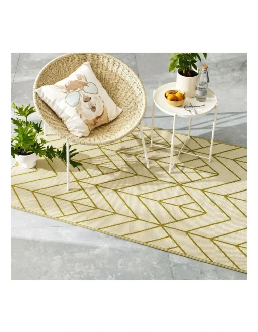 120x179 Cm Recycled Plastic Outdoor Rug And Mat Reversible Waterproof Sydney Gold And Cream -Home Décor Sales
