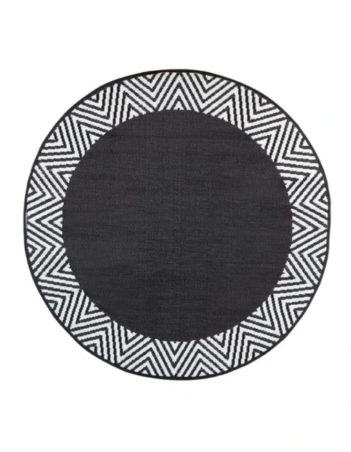 180 CM Recycled Plastic Round Outdoor Rug Waterproof Reversible Olympia Black -Home Décor Sales