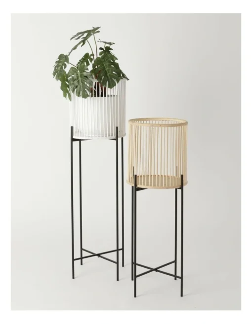 Pulse 100cm White Bamboo And Metal Planter Stand -Home Décor Sales
