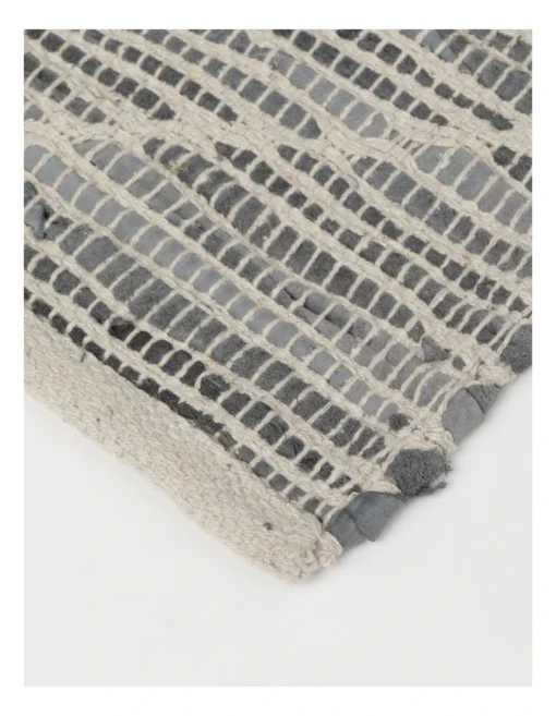 Doran Hand Woven Rug Leather/Cotton 160x230cm Grey -Home Décor Sales