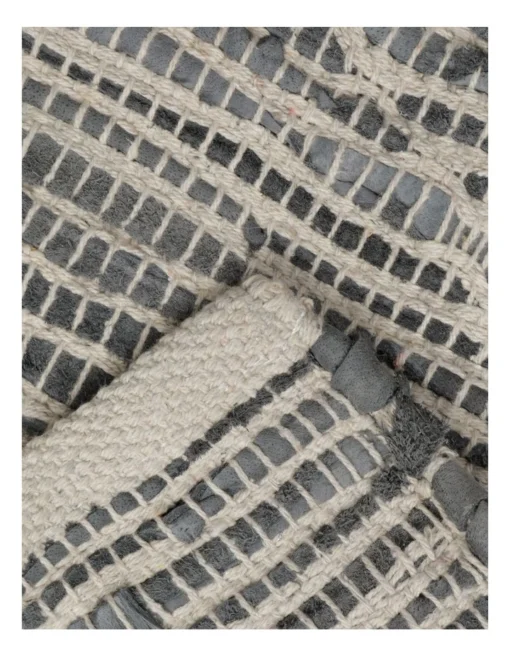 Doran Hand Woven Rug Leather/Cotton 160x230cm Grey -Home Décor Sales