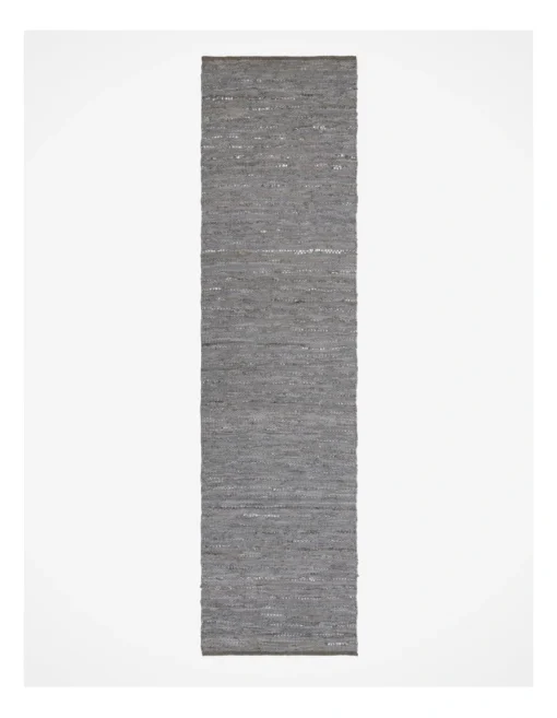 Zena Hand Woven Rug Leather/Cotton 80x300cm Stone -Home Décor Sales