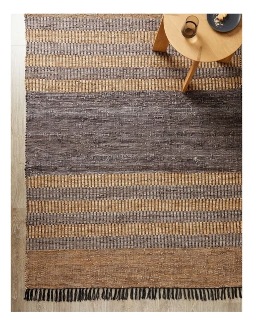 Jeno Hand Woven Rug Leather/Cotton 160x230cm Taupe -Home Décor Sales