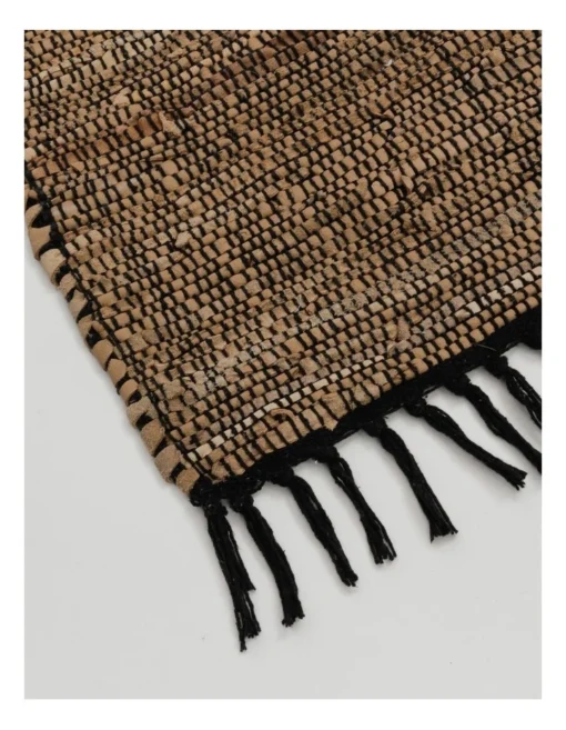 Jeno Hand Woven Rug Leather/Cotton 160x230cm Taupe -Home Décor Sales