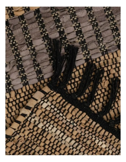 Jeno Hand Woven Rug Leather/Cotton 160x230cm Taupe -Home Décor Sales