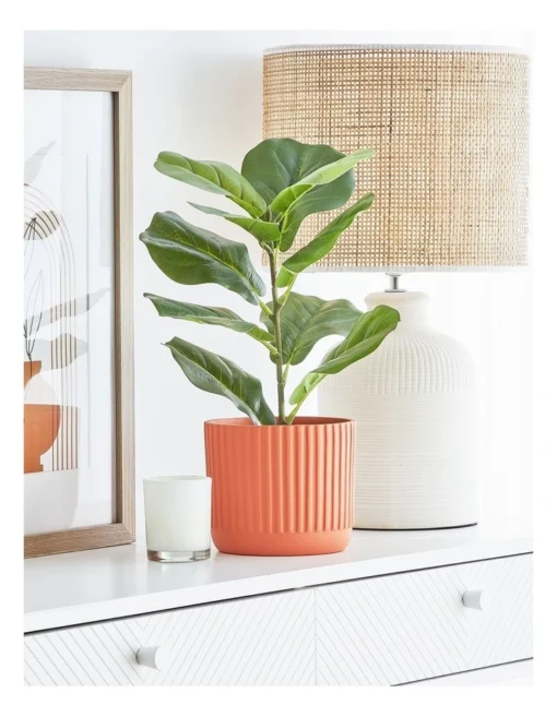 Dakota Ribbed Terracotta Planter Pot 14cm In Burnt Orange -Home Décor Sales