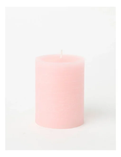 Heritage Rustic Scented Pillar Candle Indian Rose & Sweet Almond 9cm In Pink -Home Décor Sales