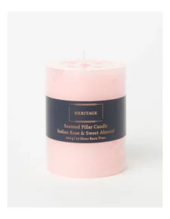 Heritage Rustic Scented Pillar Candle Indian Rose & Sweet Almond 9cm In Pink -Home Décor Sales 868371760 3 720x928