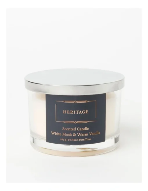 Heritage Candle In Glass Jar White Musk & Warm Vanilla 8cm In Ivory -Home Décor Sales