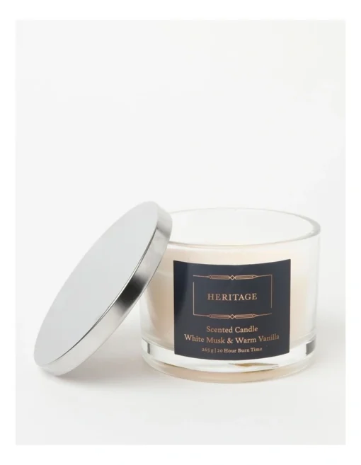 Heritage Candle In Glass Jar White Musk & Warm Vanilla 8cm In Ivory -Home Décor Sales