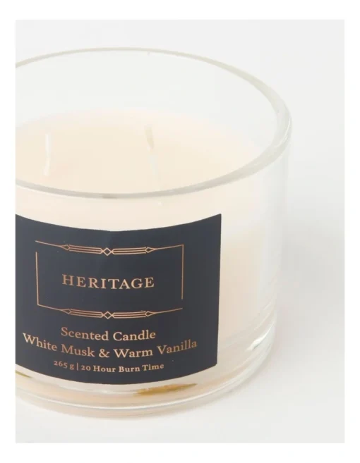 Heritage Candle In Glass Jar White Musk & Warm Vanilla 8cm In Ivory -Home Décor Sales