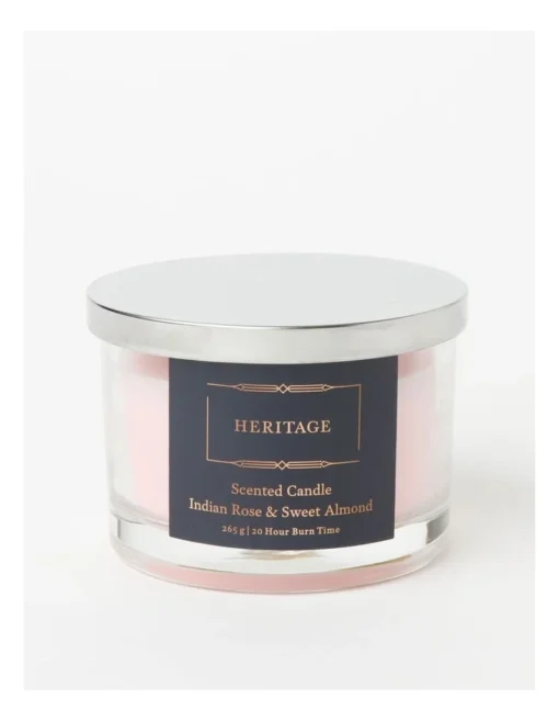 Heritage Candle In Glass Jar Indian Rose & Sweet Almond 8cm In Pink -Home Décor Sales