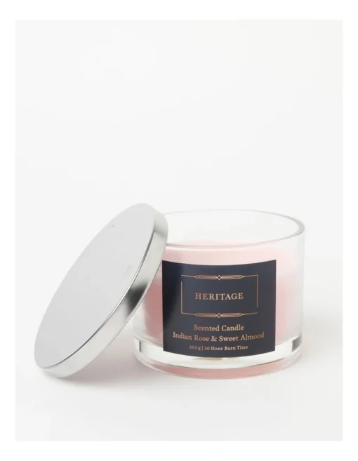 Heritage Candle In Glass Jar Indian Rose & Sweet Almond 8cm In Pink -Home Décor Sales