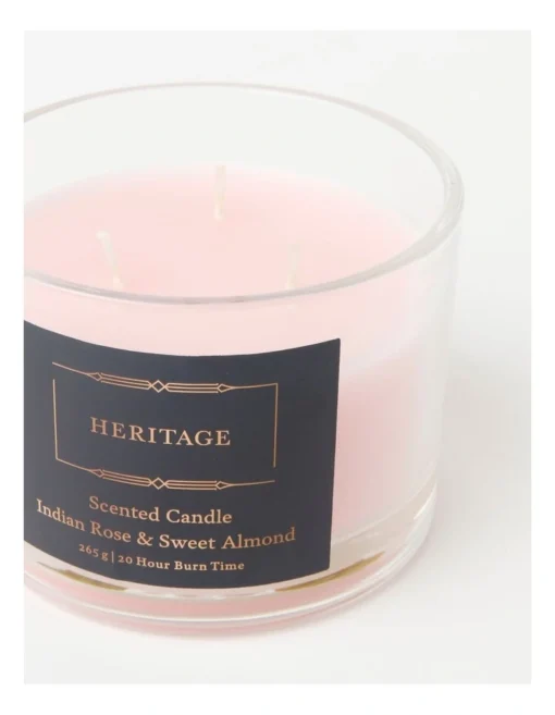 Heritage Candle In Glass Jar Indian Rose & Sweet Almond 8cm In Pink -Home Décor Sales