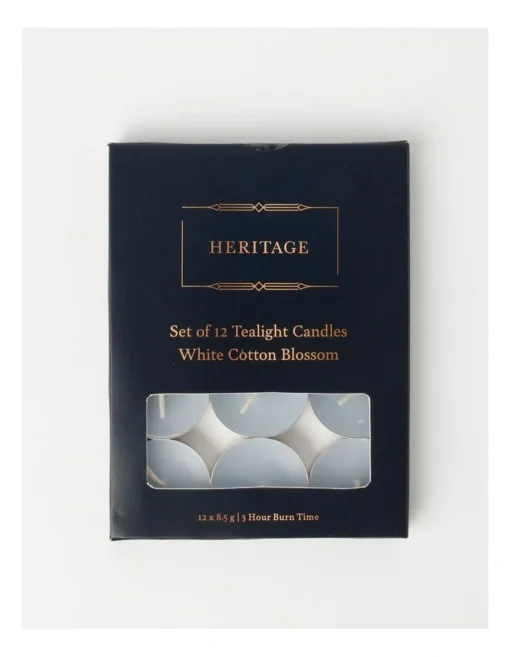 Heritage White Cotton Blossom Scented Tealight Candles Set Of 12 In Grey -Home Décor Sales