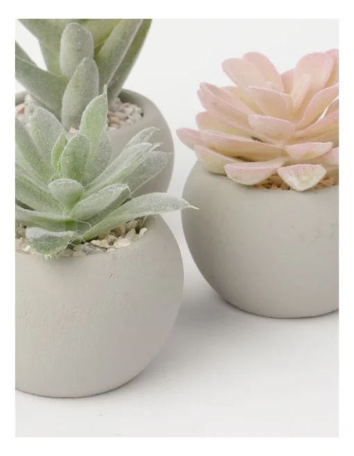 3 Pack Of Artificial Mini Succulent Plants In Concrete Pot 9cm In Multi -Home Décor Sales