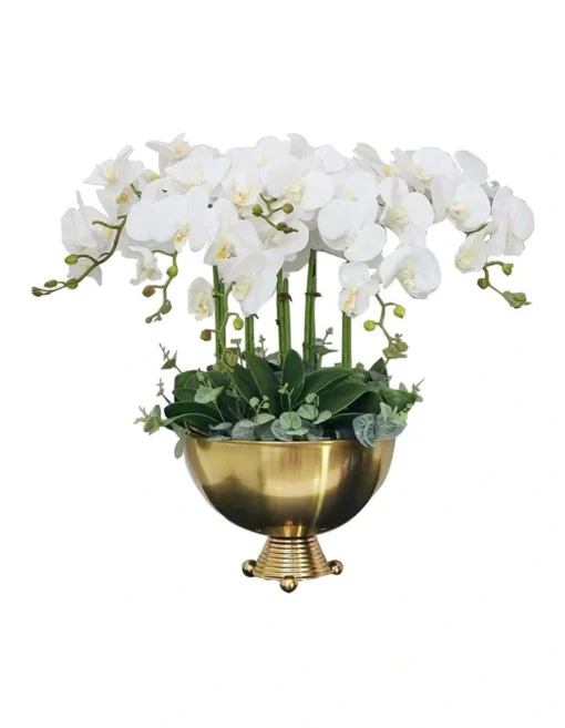 Exclusive Design Luxury Artificial Orchid Flower Arrangement In Large Triangle Ball Vase -Home Décor Sales