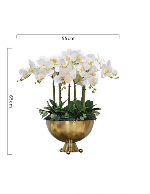 Exclusive Design Luxury Artificial Orchid Flower Arrangement In Large Triangle Ball Vase -Home Décor Sales