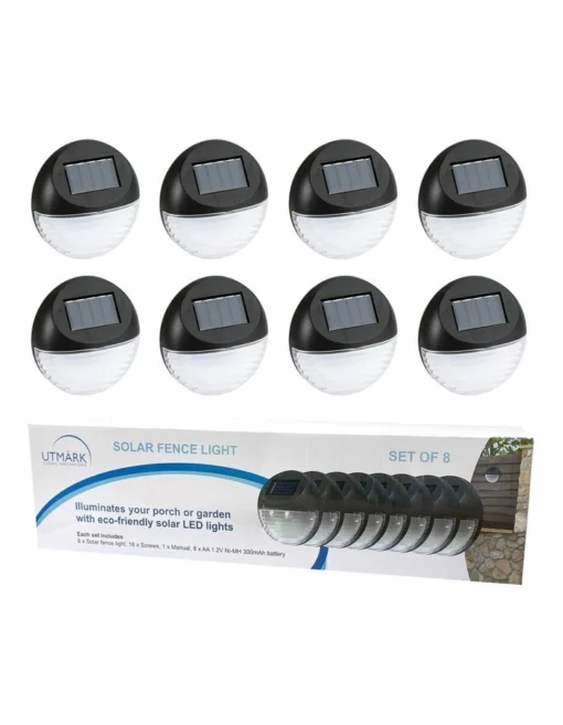 Utmark 8 Pack Round Solar LED Solar Fence Lights Black -Home Décor Sales