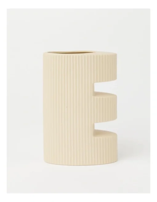Letter E Ceramic Vase 10.3x5.5x15.2cm In Beige -Home Décor Sales