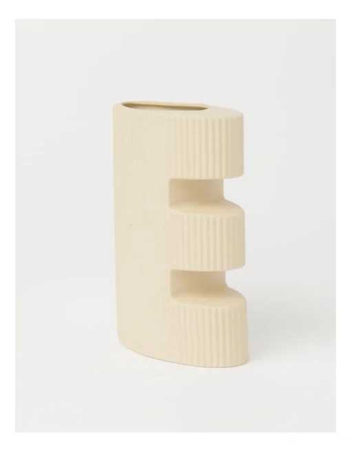 Letter E Ceramic Vase 10.3x5.5x15.2cm In Beige -Home Décor Sales