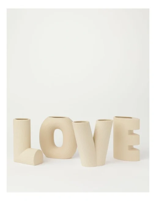 Letter E Ceramic Vase 10.3x5.5x15.2cm In Beige -Home Décor Sales