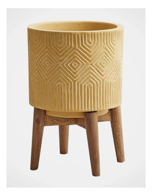 Marella 36.5x26x26cm Planter Pot On Wooden Stand Small In Brown -Home Décor Sales