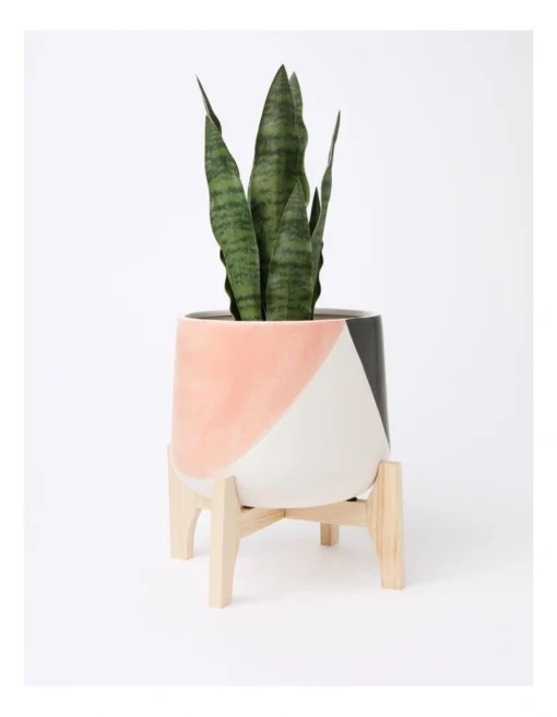 Halden Ceramic Planter With Bamboo Stand 25cm In Pink/Multi -Home Décor Sales
