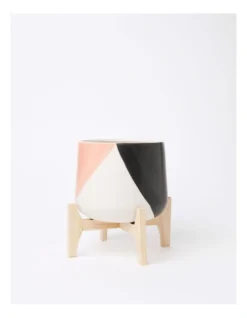 Halden Ceramic Planter With Bamboo Stand 25cm In Pink/Multi -Home Décor Sales 898191370 3 720x928