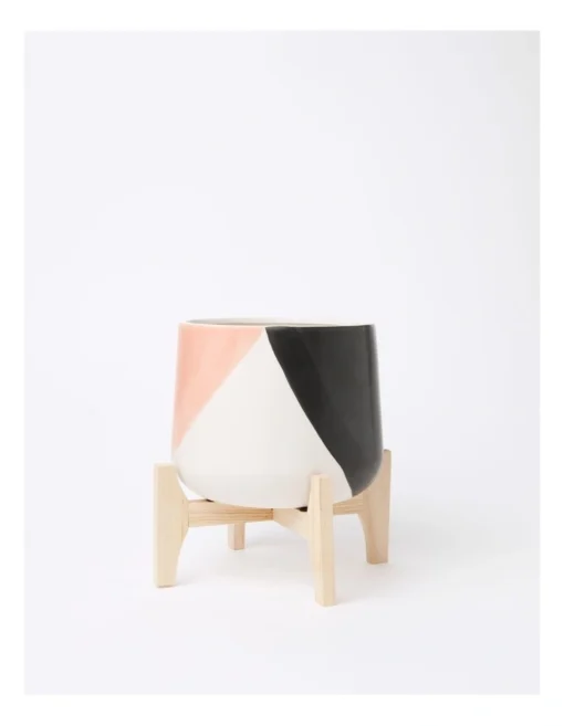 Halden Ceramic Planter With Bamboo Stand 25cm In Pink/Multi -Home Décor Sales