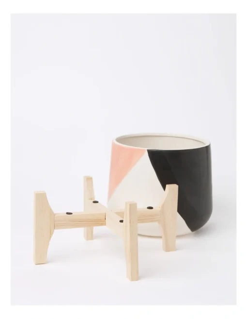 Halden Ceramic Planter With Bamboo Stand 25cm In Pink/Multi -Home Décor Sales