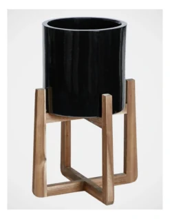 Ceramic Planter Pot On Wooden Stand 50x34x34cm In Black -Home Décor Sales 898193260 3 1 720x928